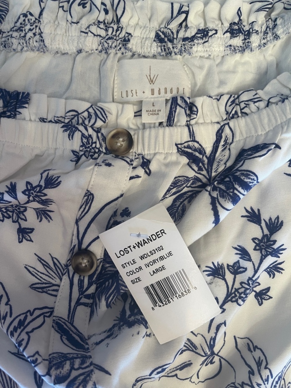 Lost + Wander White Maxi Dress with Blue Tropical Print NWT Size L - Picture 2 of 13